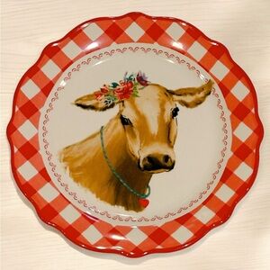 The Pioneer Woman Red Gingham Brown Farm Cow Ree Drummond 8.75" Salad Plate Dish